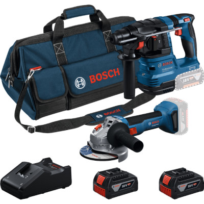 Набір акумуляторних інструментів Bosch Pro: кшм GWS 18V-8, перфоратор GBH 18V-22, 2 акб GBA 18 V 4.0 Ah, з/п GAL 18V-40 у сумці