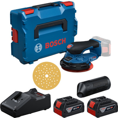 Акумуляторна ексцентрикова шліфмашина Bosch Pro GEX 18V-150-3, з 2 акб 4 Ah та з/п GAL 18V-40, у L-Bохх 162