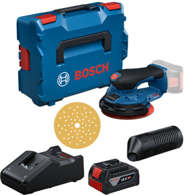 Акумуляторна ексцентрикова шліфмашина Bosch Pro GEX 18V-150-3, з акб 4 Ah та з/п GAL 18V-40, у L-Bохх 162