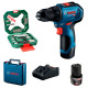 Акумуляторний безщітковий шурупокрут Bosch GSR 12V-30 Professional, 2 акб GBA 12V 2 Ah, з/п GAL 12V-40, набір 34 насадки