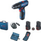 Акумуляторний ударний дриль-шурупокрут Bosch Professional GSB 120-LI, 2 акб 12V 2.0 Аг, з/п, набір біт 10 шт, набір свердел 12 шт